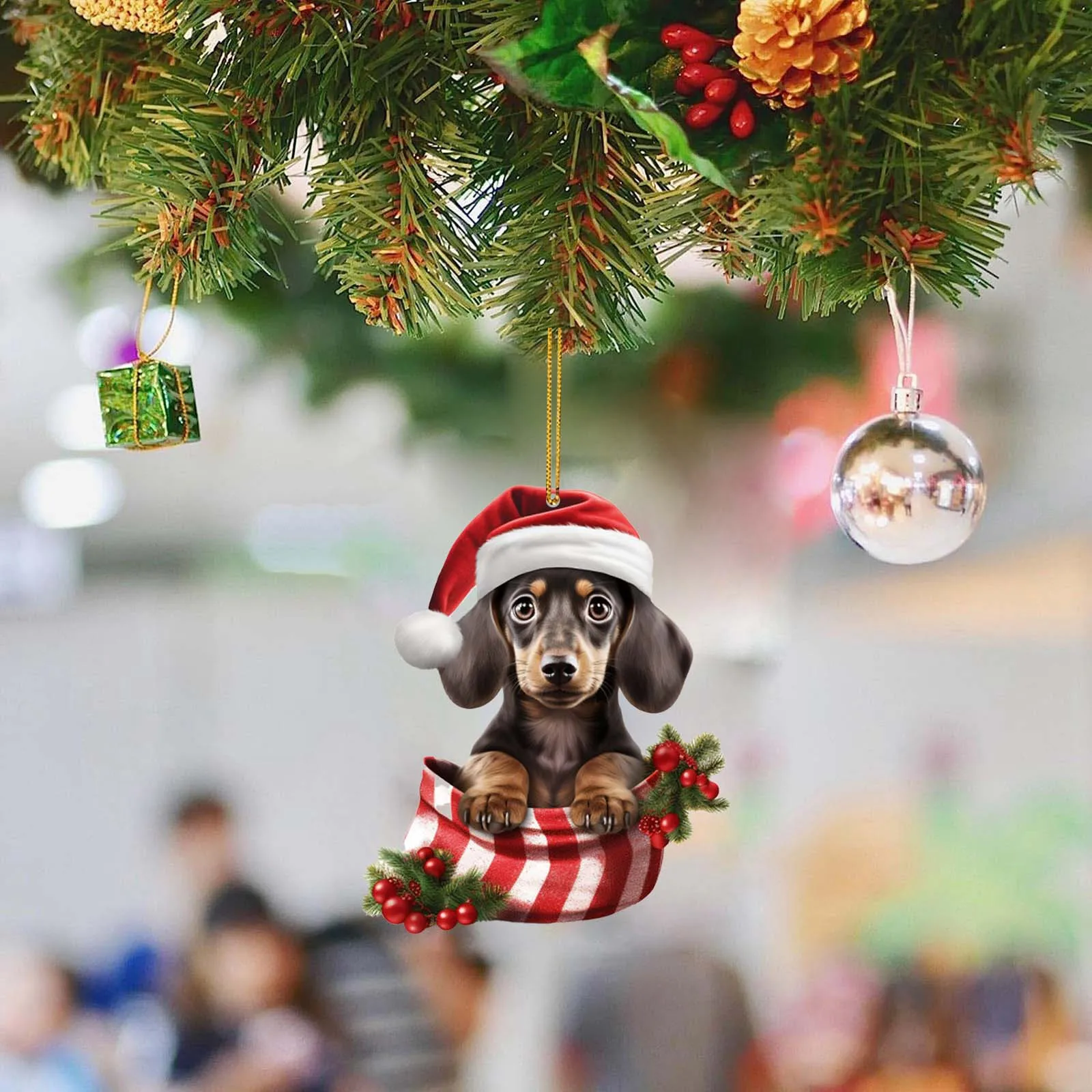 Cute Dog Christmas Ornaments Fun Dachshund Dog Hanging Pendant  Xmas Tree Decoration Graphic Design Pendant Home Car Decor