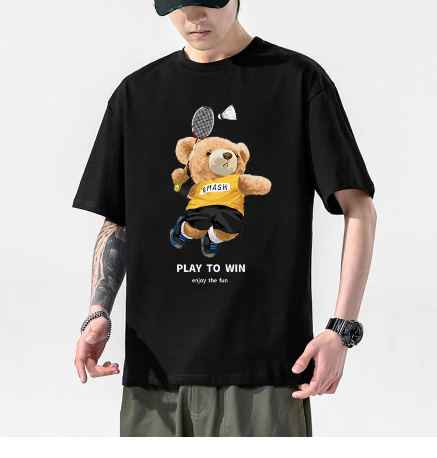 Tennis Bear Pattern Badminton Sport T-shirt for Men and Women Custom Short-sleeved Team Competition Team Uniform Clothing Tee