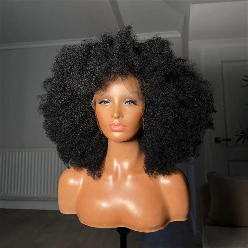 

Soft 18lnch Glueless 180%Density Short Bob Natural Black Kinky Curly Wig Lace Front Wig For Women BabyHair Preplucked Daily Wig