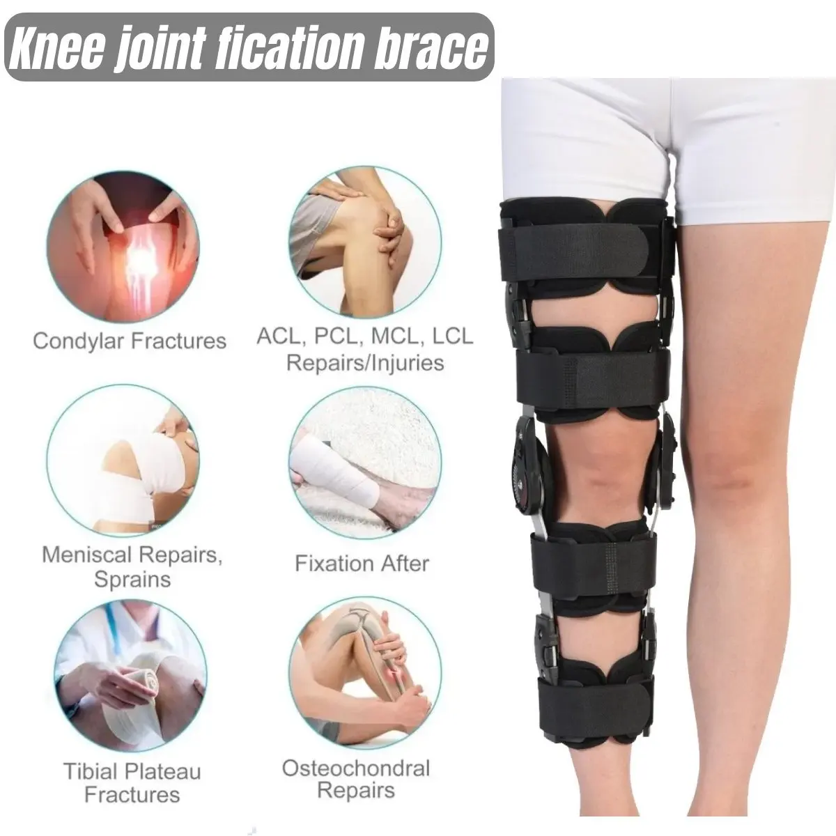 1PC Adjustable Hinged Knee Brace Knee Immobilizer with Side Leg Stabilizers for Meniscus Tear Arthritis ACL PCL Orthopedic Rehab