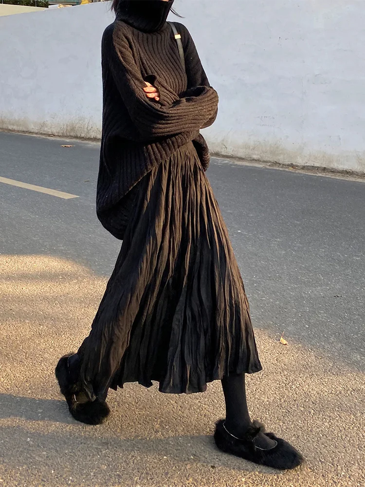 

Women Black Gothic Skirt Vintage High Waist A-Line Skirt Emo 2000s Fashion Harajuku Streetwear Y2k Long Skirt 90s Girls Clothes