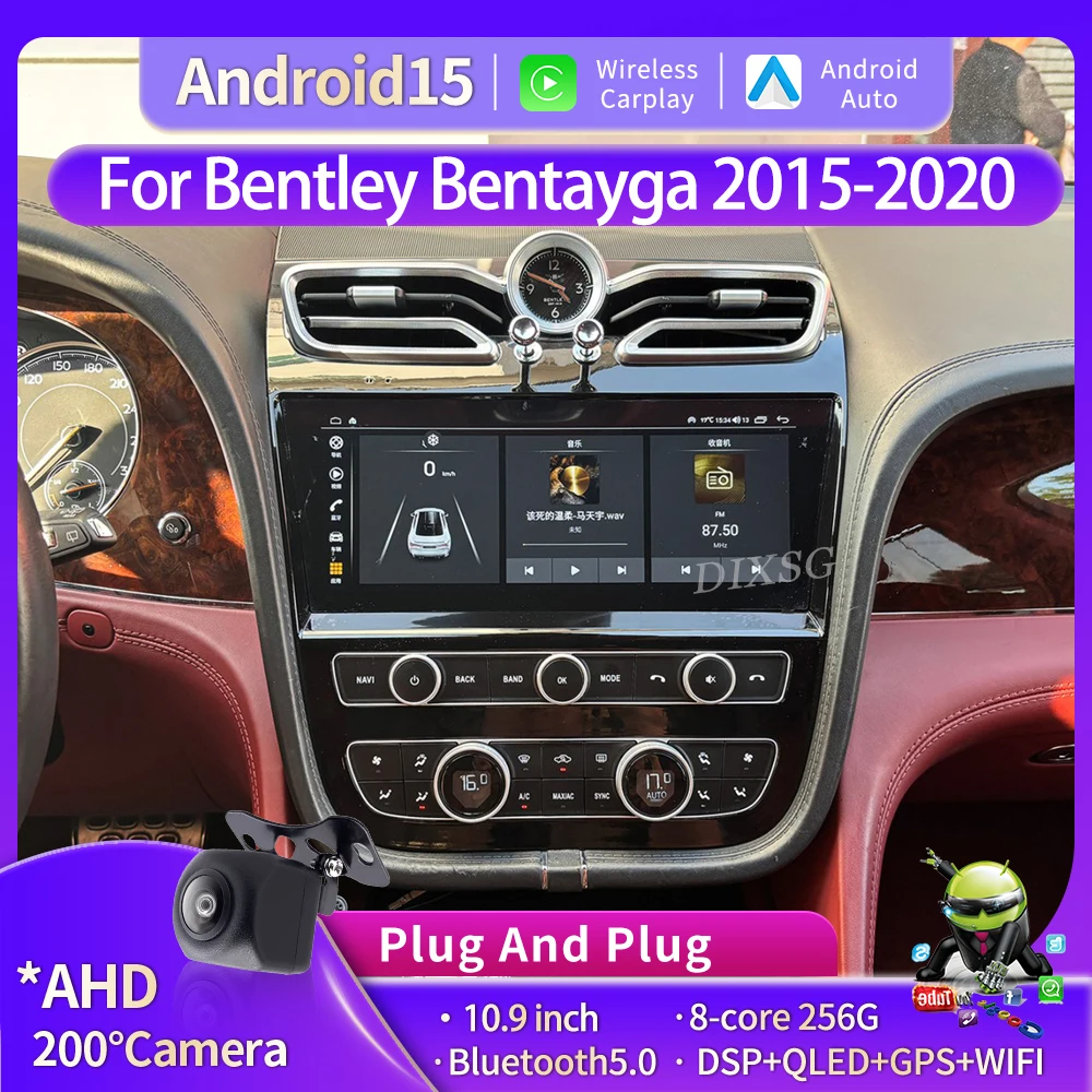 10.9'' Android 15 Stereo Head Unit For Bentley Bentayga 2015-2020 Car Radio Multimedia Player Wireless Carplay BT GPS Navigation