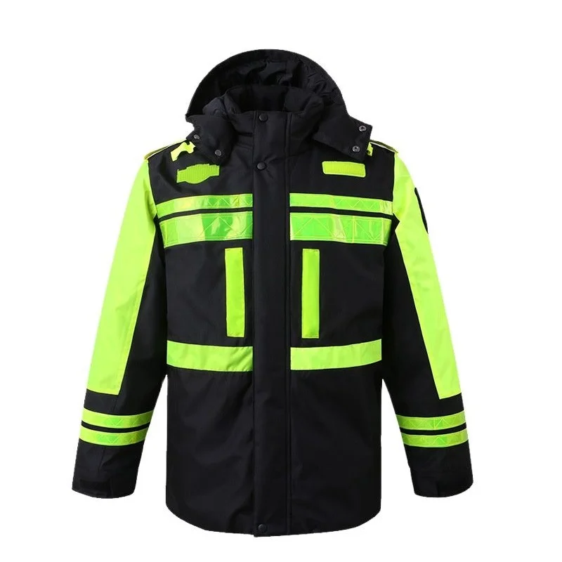 Thicken Thermal Reflective Cotton Coat Safety Warning Clothing High Roadway Traffic Rescue Coats