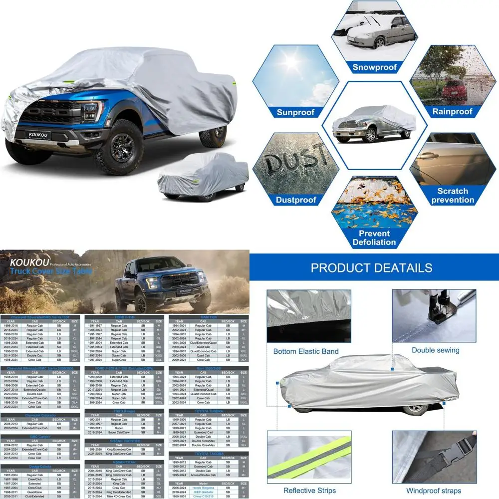 

Waterproof All-Weather Pickup Truck Cover, 6-Layer Protection, Fits Lengths up to 232 inches, Universal Fit for Outdoor Use