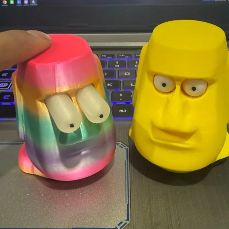 Funny 3D Moai Stone Man Squeeze Toy Eye Popping Stress Relief Fidget Sensory Gadget Desk Decor Ornament Gag Gifts For Anxiety