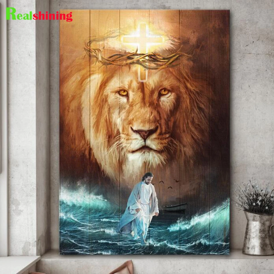 Jesus Und Lion 5D Diamant Malerei Der Löwe Von Judah Voll Platz Runde Stickerei Religionen Icon DIY Mosaik Kreuz Stich j596