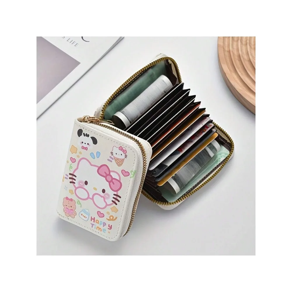 Sanrio Hello Kitty Sac de rangement pour porte-cartes de crédit Portefeuille mignon à fermeture éclair avec plusieurs emplacements pour cartes, adorable pour portefeuille de mode