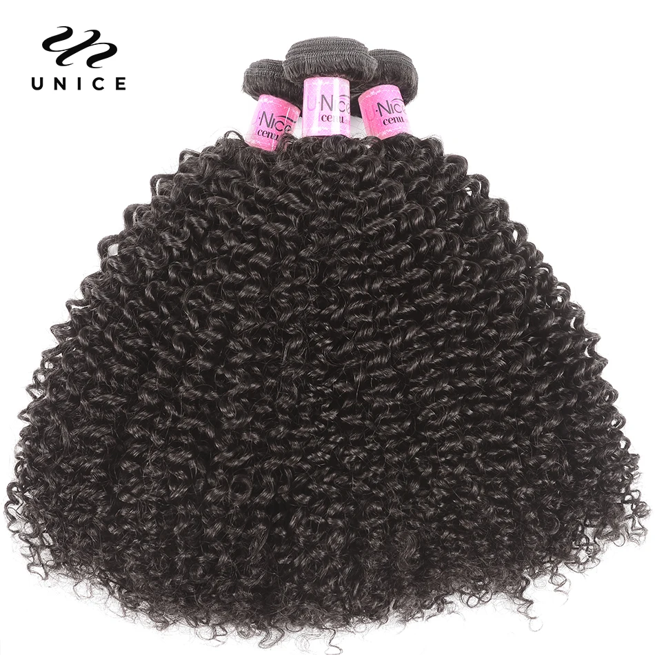 UNice Kinky Curly Bundles 3PCS 100% Human Hair Bundles Natural Color 100Gram Per Bundle