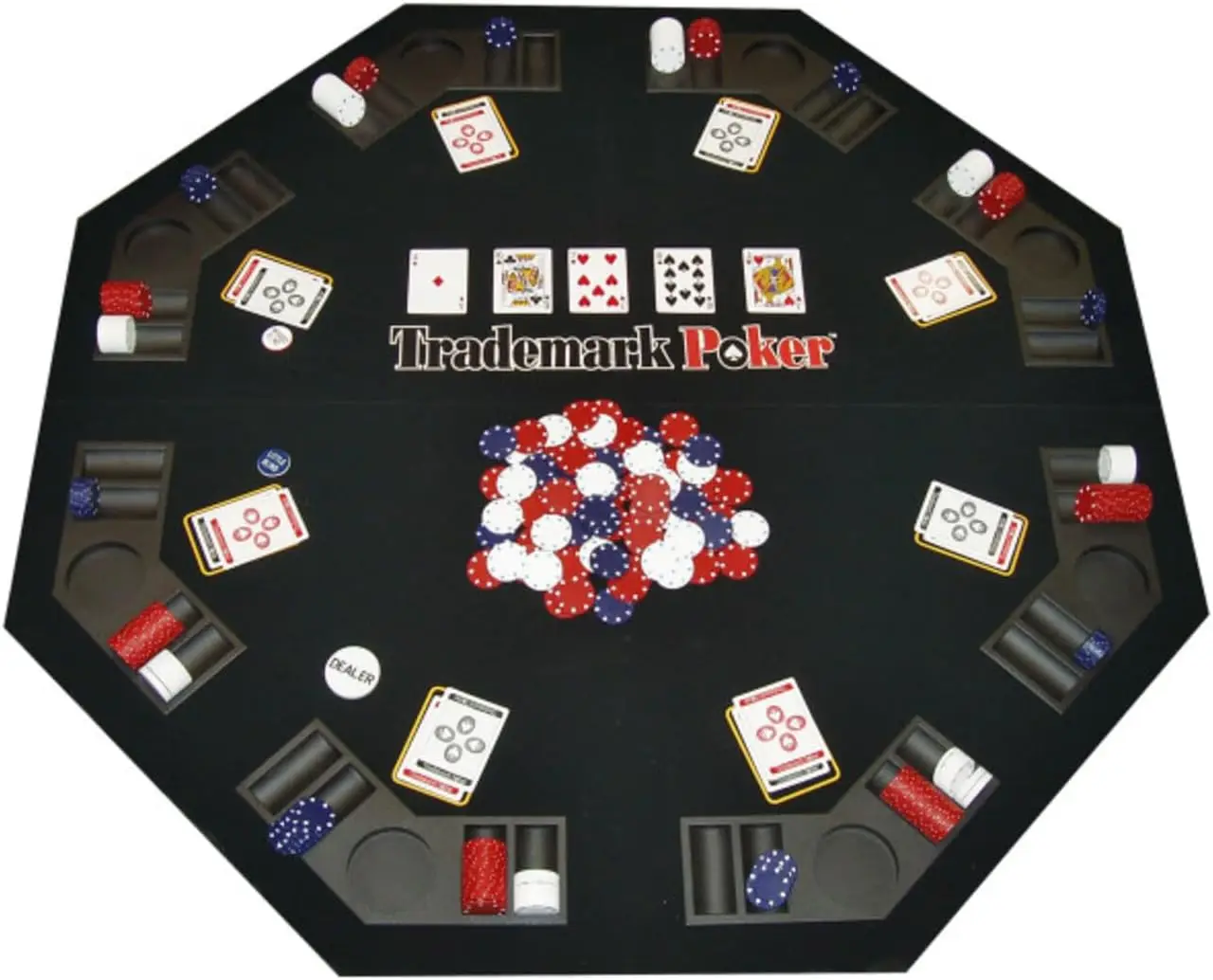 

Foldable Poker Table Topper Set with 300 Chips, 2 Decks, and Carry Case - 48x48 Octagon, Holds 8 Players