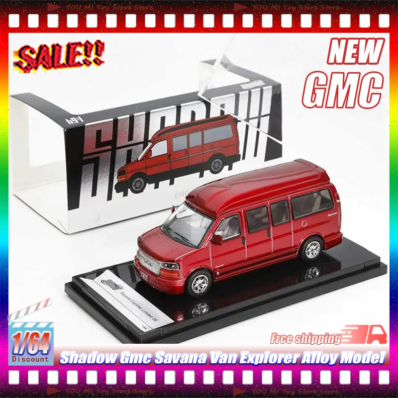 

1:64 New Shadow Gmc Savana Van Explorer Limited Die-Cast Alloy Simulation Car Models White Gray Red Collectible Display Ornament