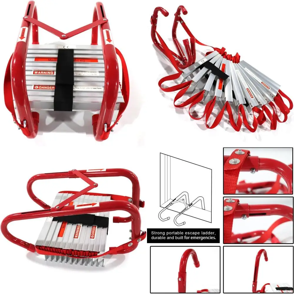 

Portable 2-Story Fire Escape Ladder with Anti-Slip Rungs for Adults and Kids, Wide Steps for Emergency Safety