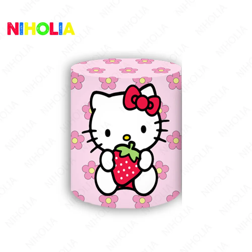 MINISO Hello Kitty fondale copertura rotonda ragazze compleanno Decor Cute Cat vinile poliestere foto sfondo coperture cilindriche