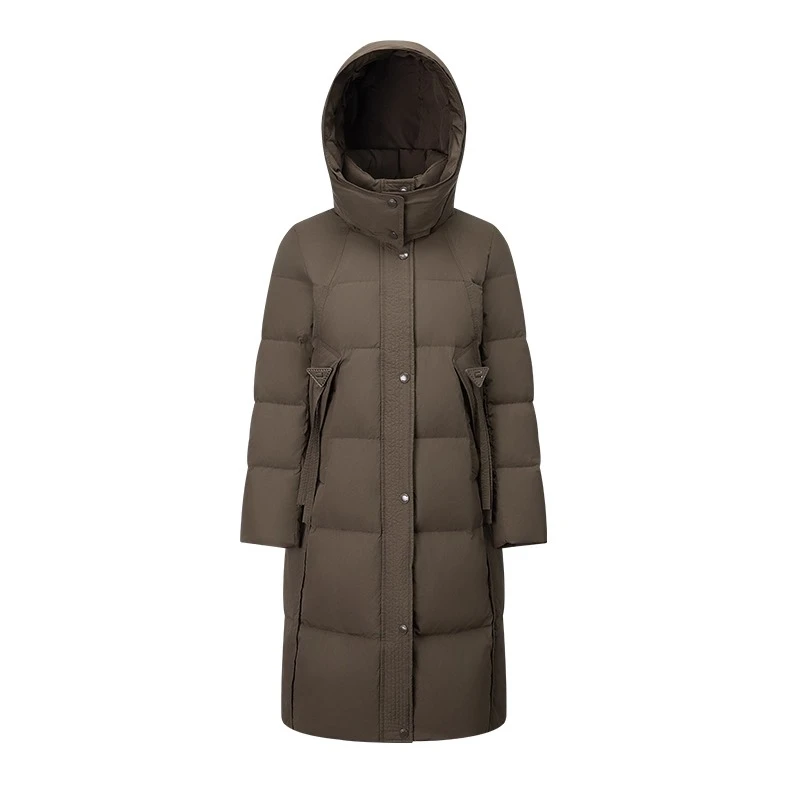 Piumino lungo da donna Chericom 2025 inverno caldo con cappuccio colletto alla coreana piumini solido vintage semplice capispalla femminile Y309136Y
