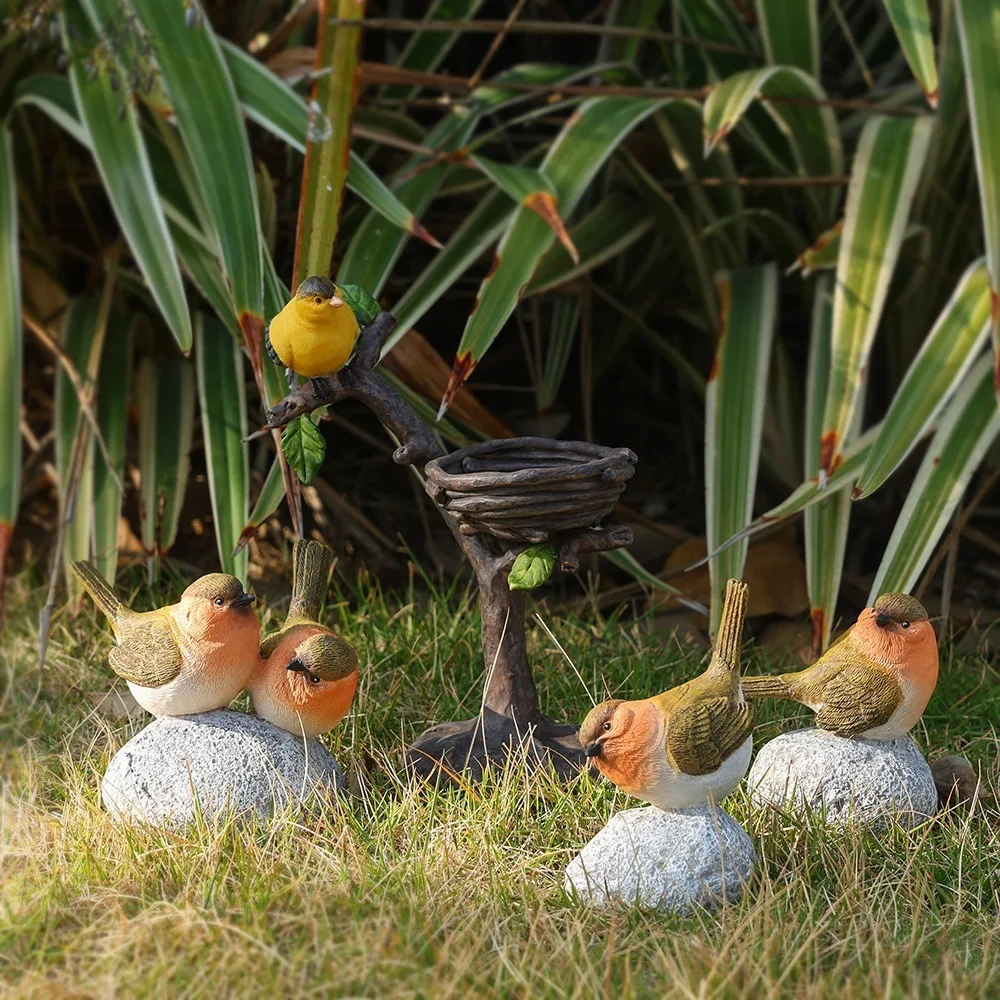 

Spring Summer Mini Bird Statue Resin Crafts Lifelike Lucky Bird Figurine Waterproof Animal Statue Crafts