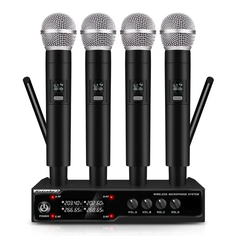 Audio 4-Channel Wireless Microphone System Handheld Mic 80M Range For Karaoke Speech Singing Portable Set