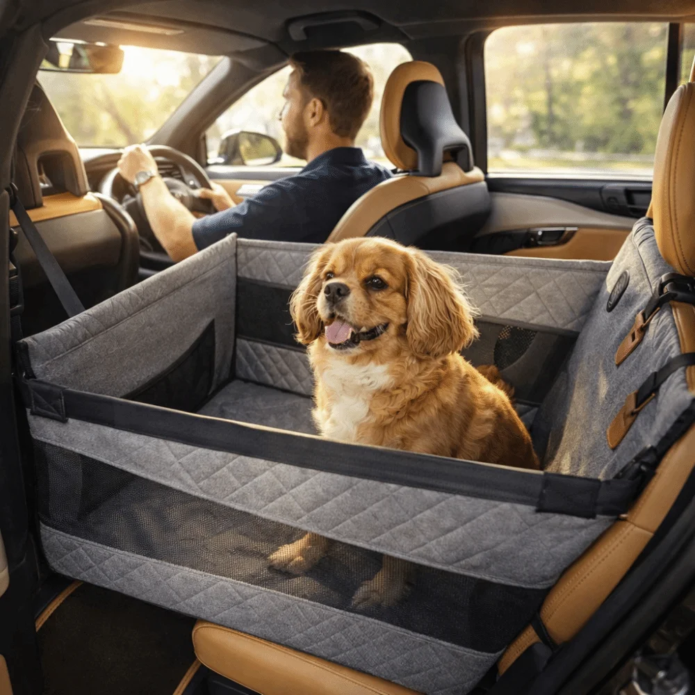 Universal Dog Car Seat Waterproof Non-slip Pet Safety Seat Large Space Breathable Mesh Car Back Seat Extender Family Travel view 5