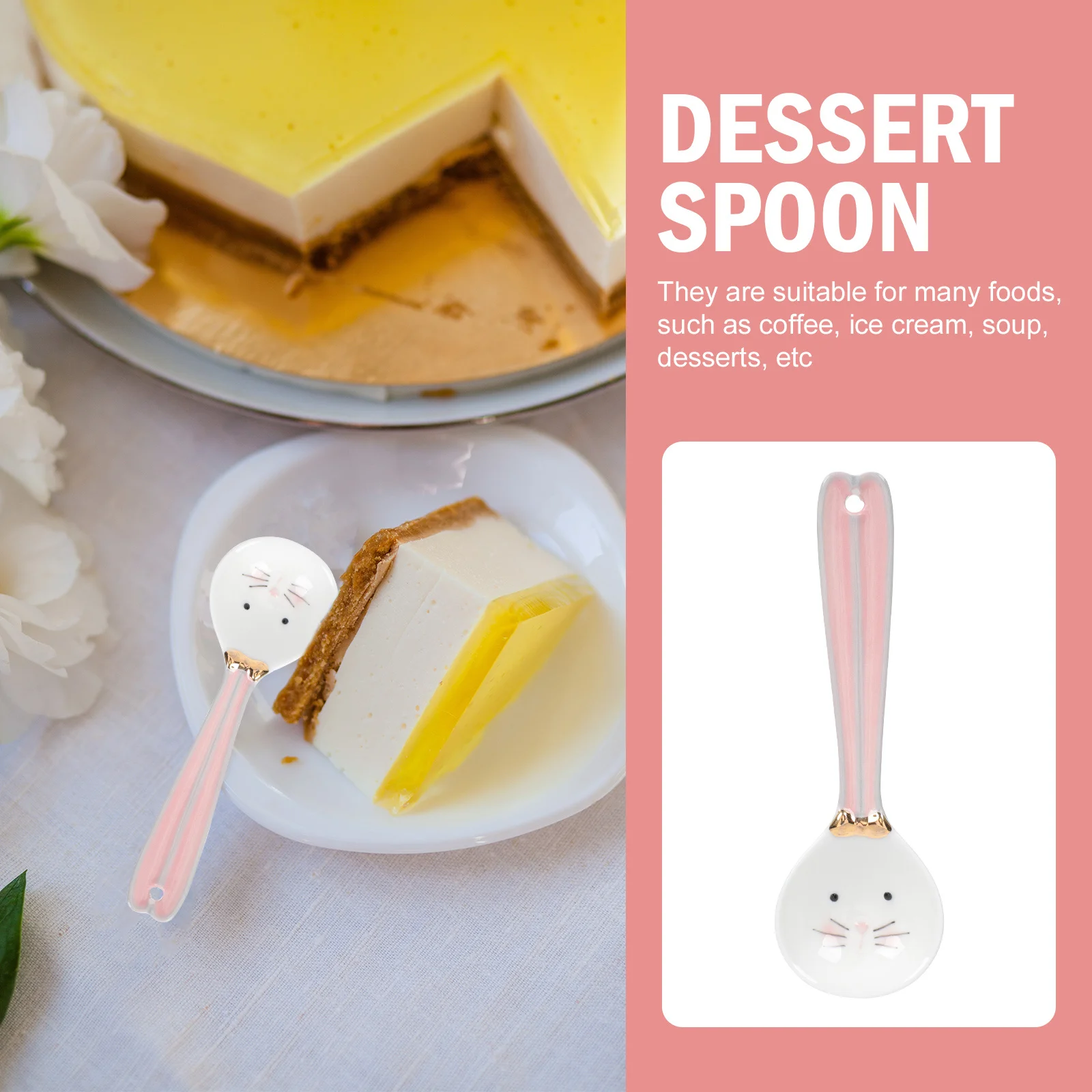 

Ceramic Lovely Rabbit Spoon Fine Polishing Practical Use Dessert Soup Coffee Stirring Teaspoon Lovely Ceramic Spoon