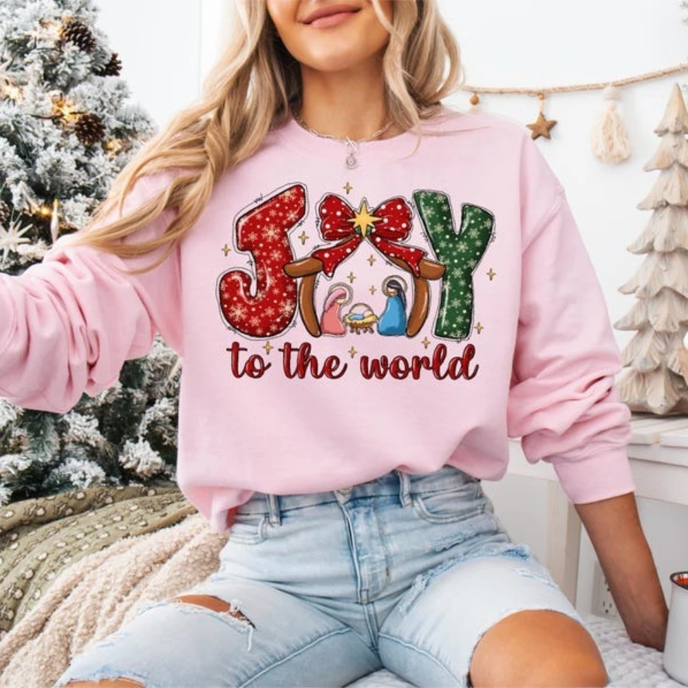 

Христианская рождественская одежда Joy To The World Рождественская женская одежда Иисус Рождественский пуловер унисекс толстовка со стихами из Библии