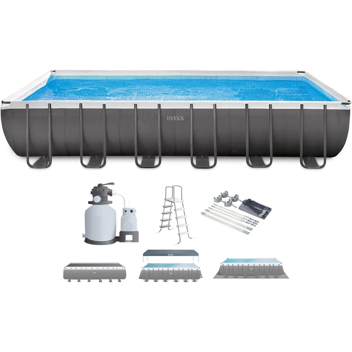 

24' x 12' x 52" above Ground Swimming Pool Set with Sand Filter Pump, Pool Cover, Ladder, and Protective Sun Canopy Attachment