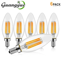 6pcs C35 Candle Bulb E14 E12 LED Lamp 4W 2700K 6000K Clear Glass Vintage Edison LED Filament Replacement Bulbs For Pendant Lamps