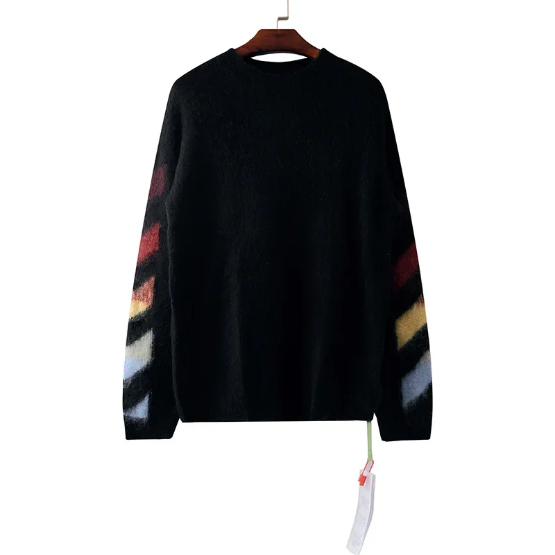 2023 Autumn/winter New Off Gradient Arrow Angora Men Women's Round Neck Pullover Sweater Casual Style Crew Neck