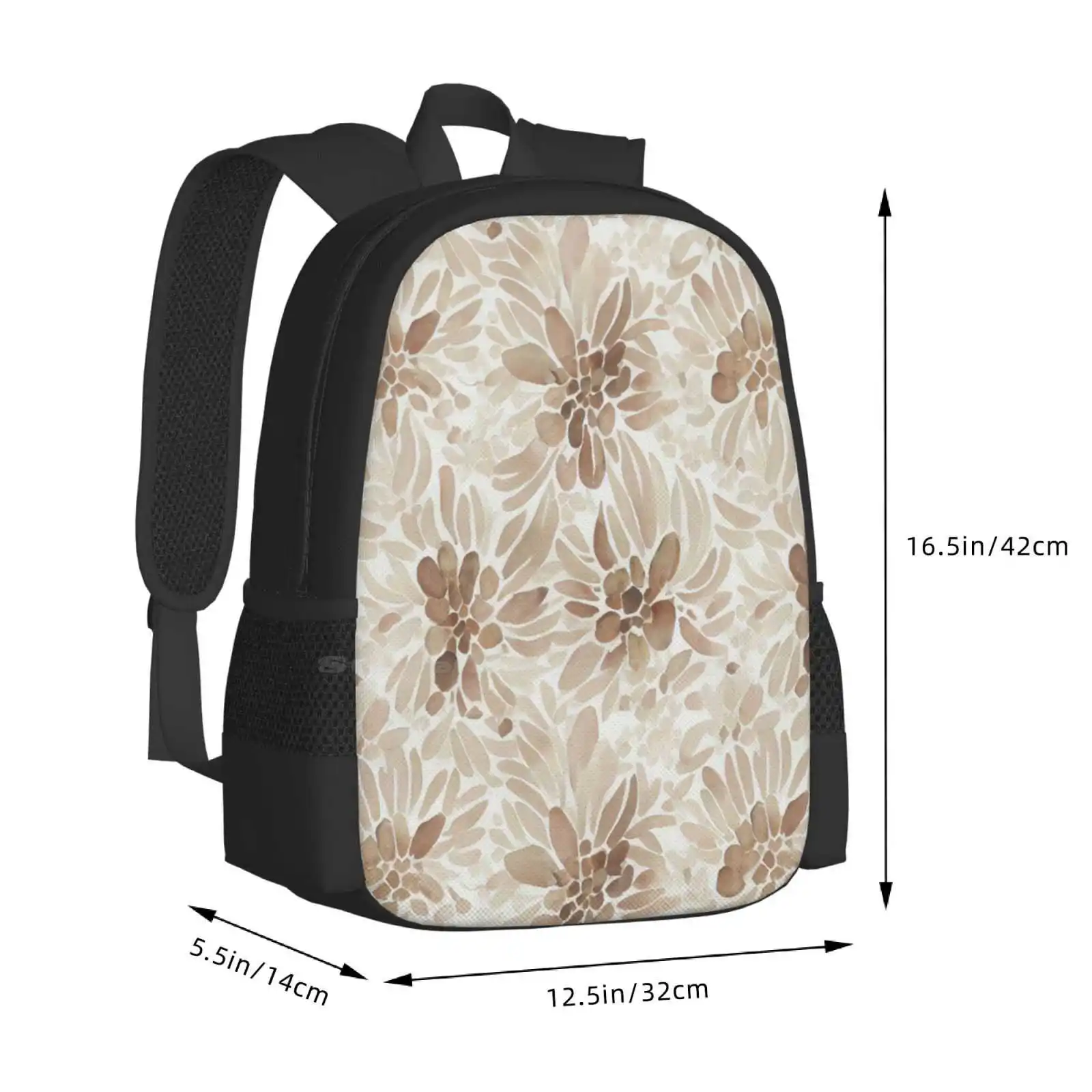 Braunes monochromes abstraktes Blumenmuster auf weißen Schult aschen reisen Laptop-Rucksack romantisches Muster Blumenmuster girly