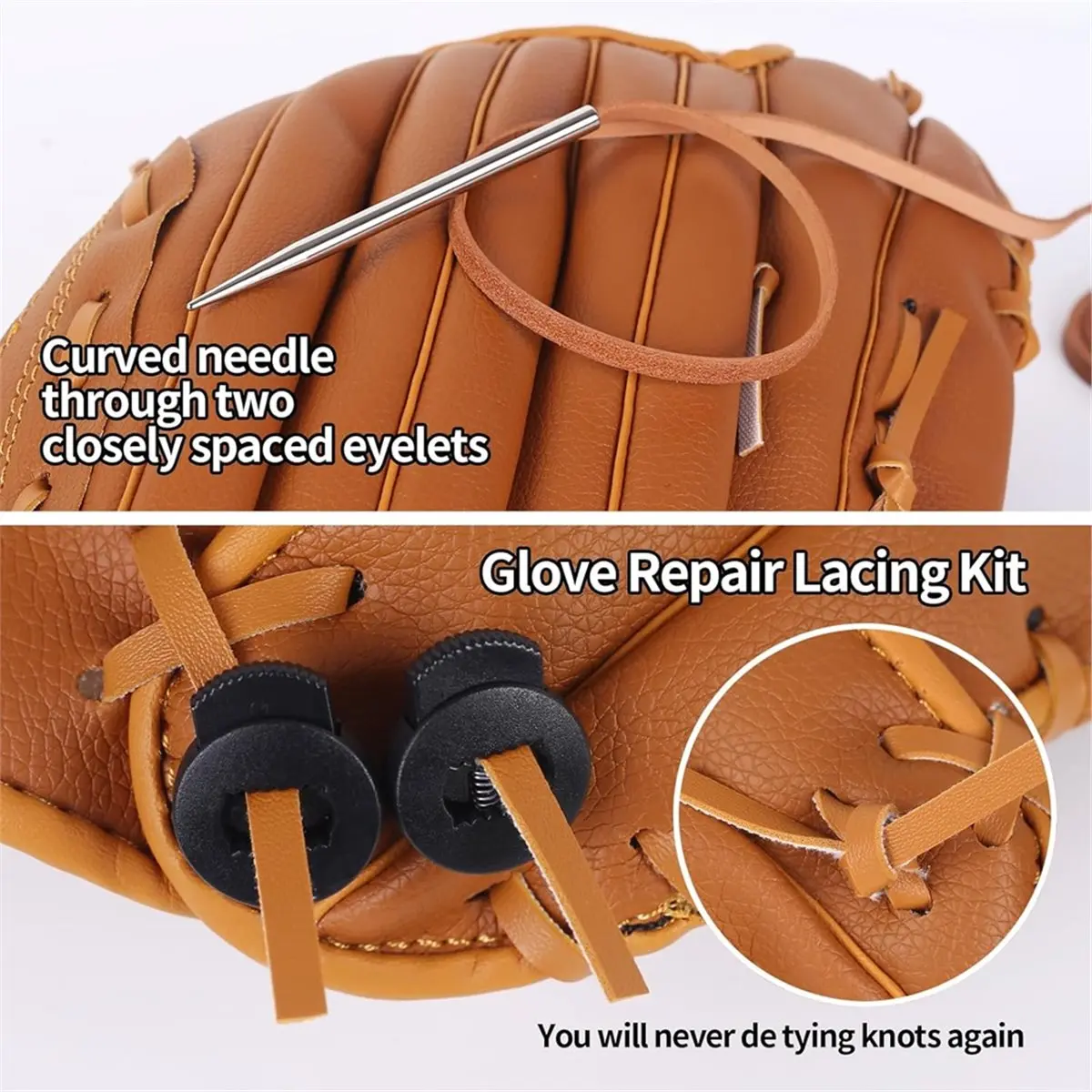 

14 шт. комплект кружева для бейсбольных перчаток: 2 кожаных шнурки для перчаток с нипкой, 10 замков для перчаток, аксессуары для перчаток для софтбола