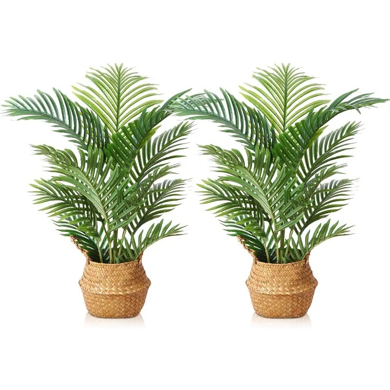 

Artificial Plants for Home Decor Indoor Faux Palm Trees in Pot Fake Tropical Plants for Housewarming Gift 2Pack