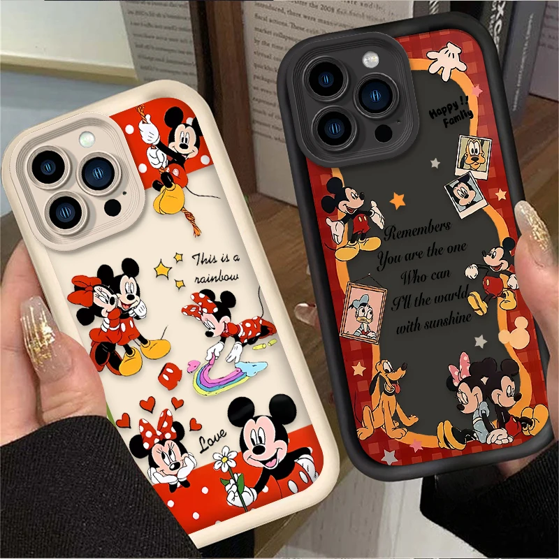 Disney Mickey Minnie Rainbow Silicone Case For iPhone 15 16 14 13 12 11 Pro Max X XS X S Max XR SE 2020 8 7 Plus Printing Cover