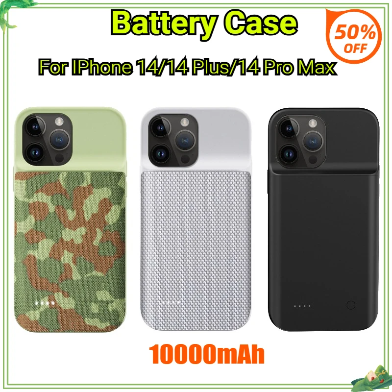 

10000mAh Battery Charger Case Silver Anti Fingerprint for IPhone 14 Plus Battery Case 14 Pro Max Portable Bank Power Case 14Pro