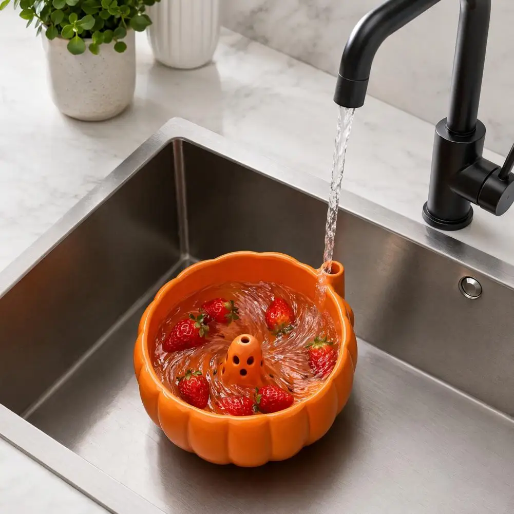 

Halloween Fruit Bowl Halloween Swirl Bowl with Ghost 360° Rotating Vortex Fruit Strainer Basket Pumpkin Shaped for Kitchen