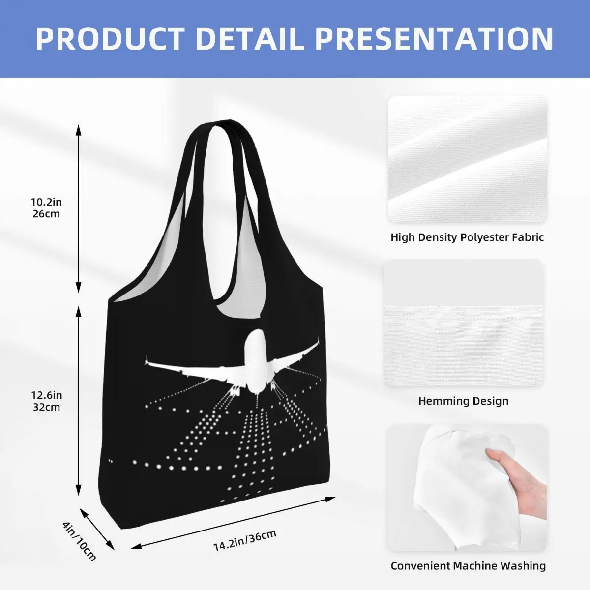 Airplane Aviation Pilot Grocery Tote Shopping Bags Women Plane Aviator Gift Canvas Shopper Shoulder Bag Big Capacity Handbag