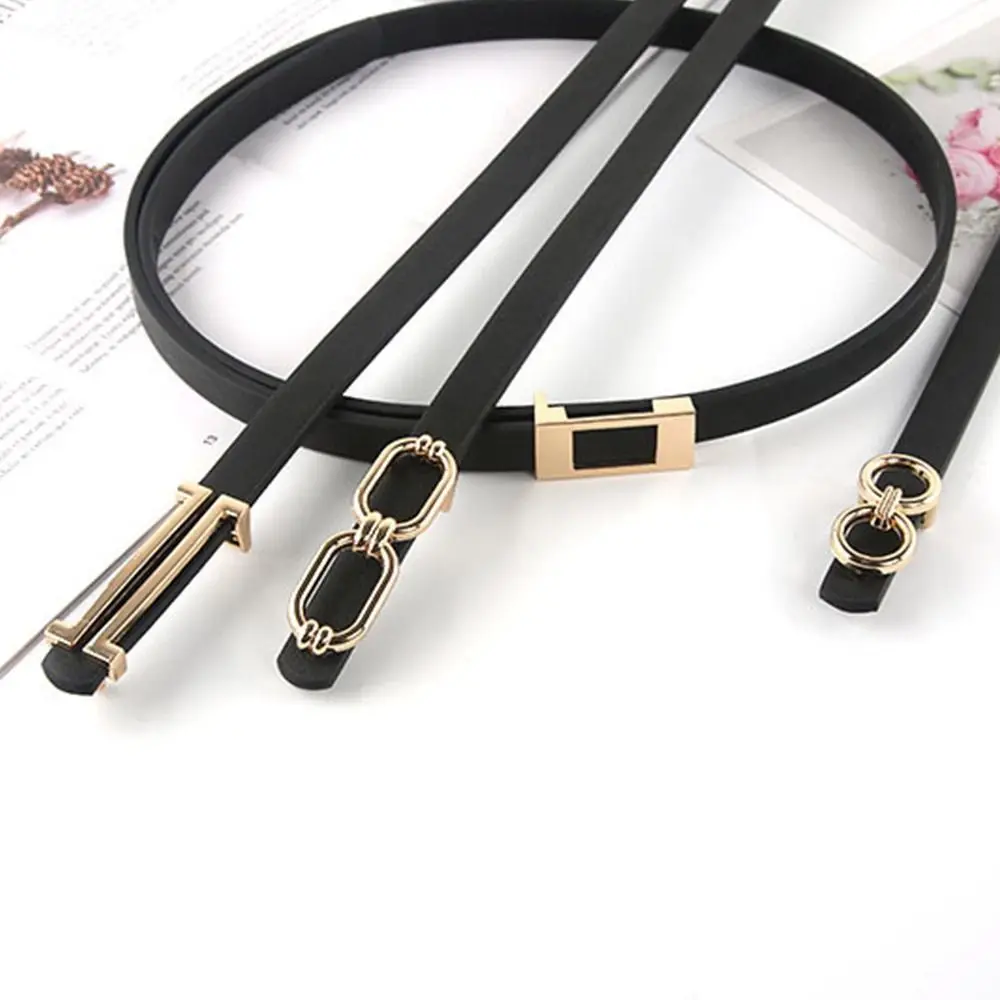 

Vintage Leather Thin Belt Luxury Design Metal Buckle Waistband Casual Gothic Waist Strap Fashion Women Trouser Dress Belts