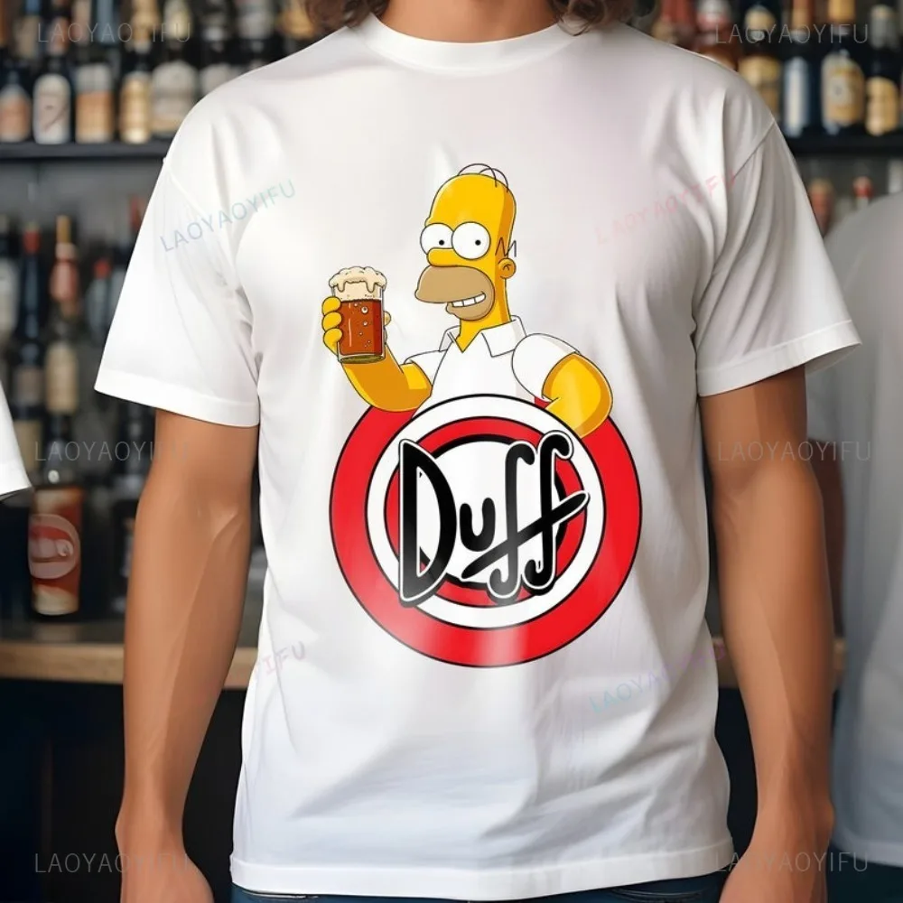 HOMER The SIMPSON Duff BEER Circle Logo T-Shirt 80s 90s Vintage Casual Fashion Loose Man Streetwear Cotton Y2K Women T Shirt