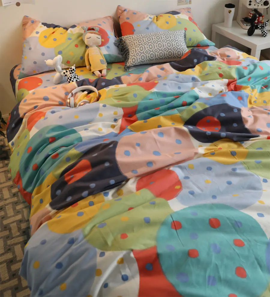 

Cute cartoon polka dot bedding set kid child teen,endless cotton twin full queen home textile flat sheet pillow case duvet cover