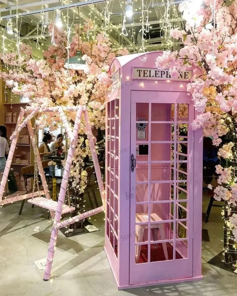 

Retro Telephone Booth London Pink Telephone Booth Decorative Props Post Box Telephone Booth