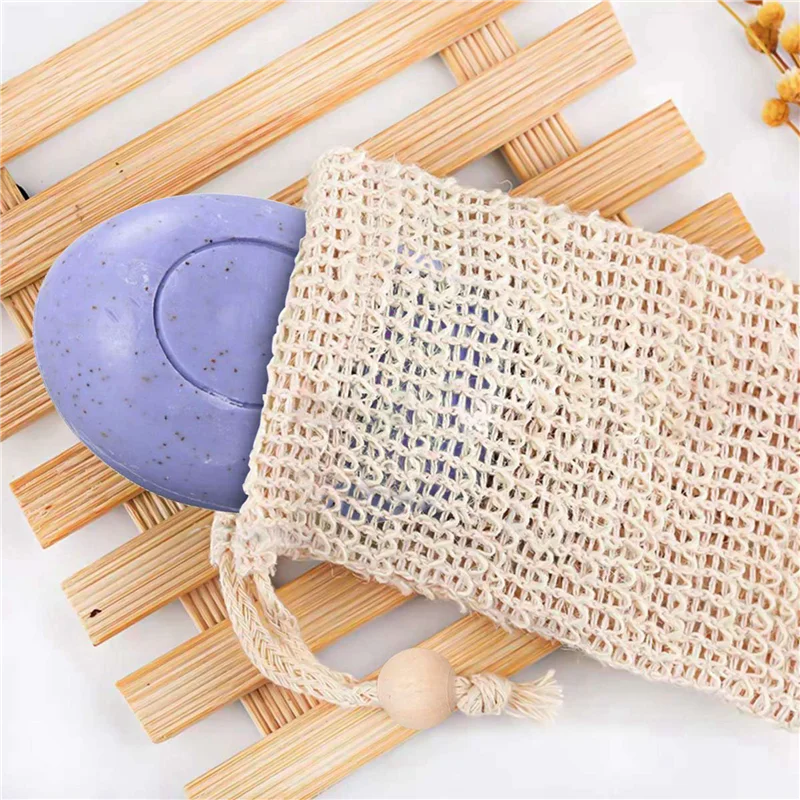 AT29-100 Pack Soap Exfoliating Bag,Soap Saver Made Sisal Mesh Soap Bag Bar Soap Bag With Drawstring For Bath & Shower Use
