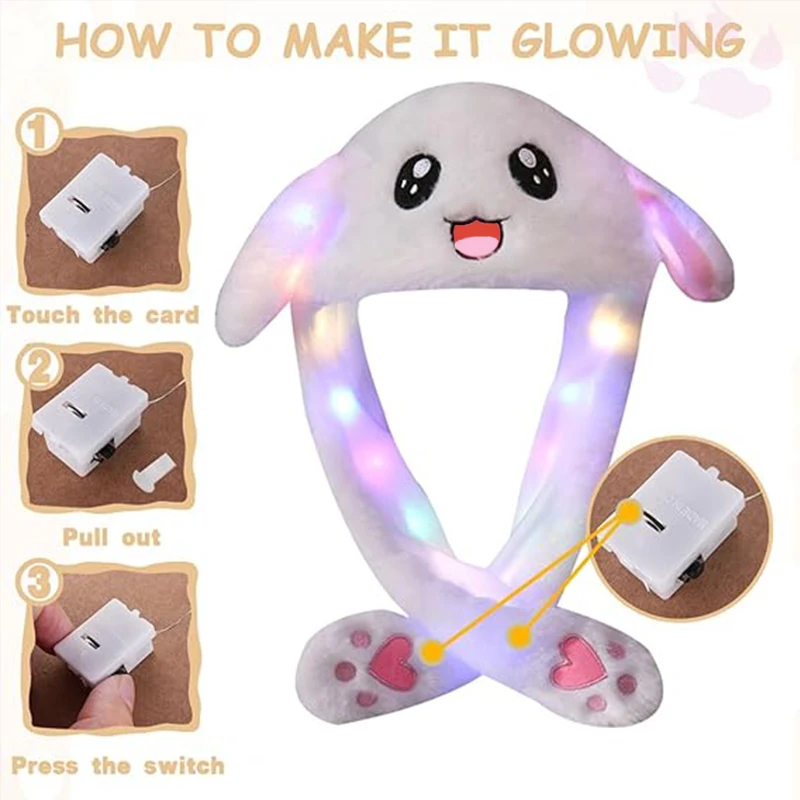Chapeau de lapin en peluche brillant oreilles mobiles Cosplay chapeaux mignons casquette de lapin de noël en peluche lumineuse pour enfants femmes filles cadeau de noël