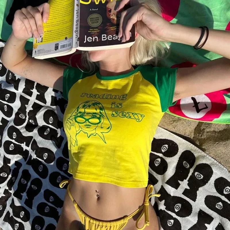 

Women's summer sexy gothic street clothing Grunge baby T-shirt retro casual short sleeved T-shirt Y2k clothing Korean popular cl