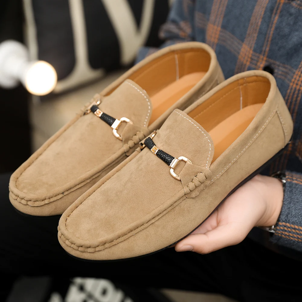 

High Quality Mens Suede Driving Loafers Slip On Casual Shoes Italian Designer Flats Black Brown Office Comfort Gift