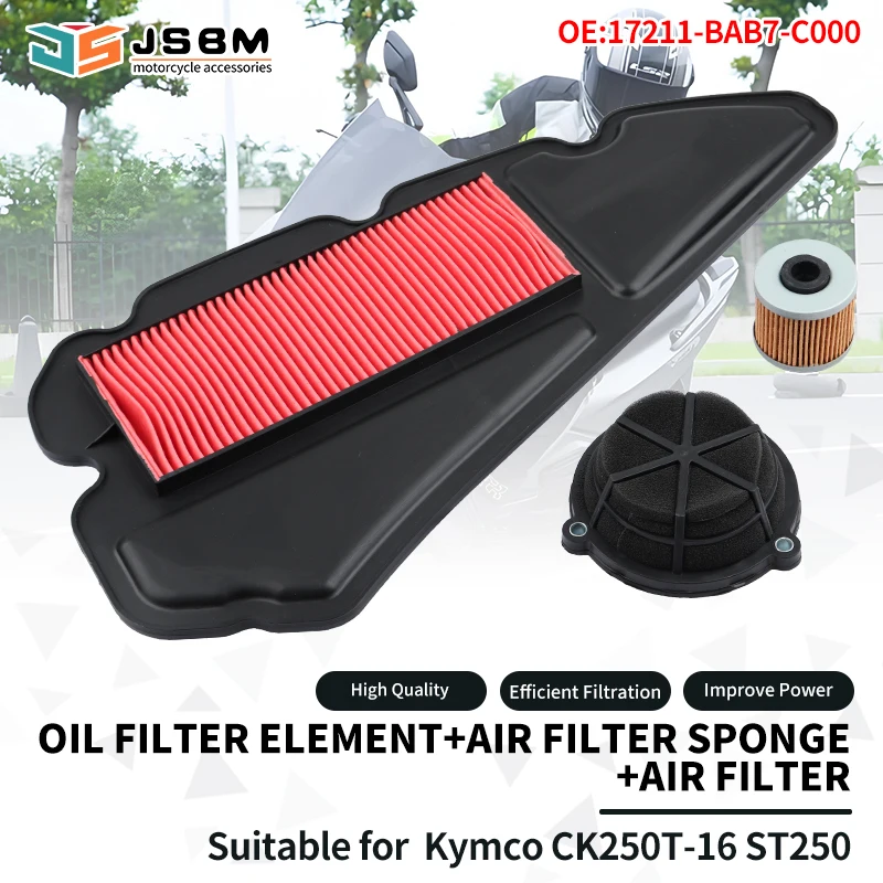 JSBM Motorcycle Accessories Air Filter CVT Oil Filters For Kymco CK250T-16 ST250 XCITING X350 17211-BAB7-C000 Intake Cleaner