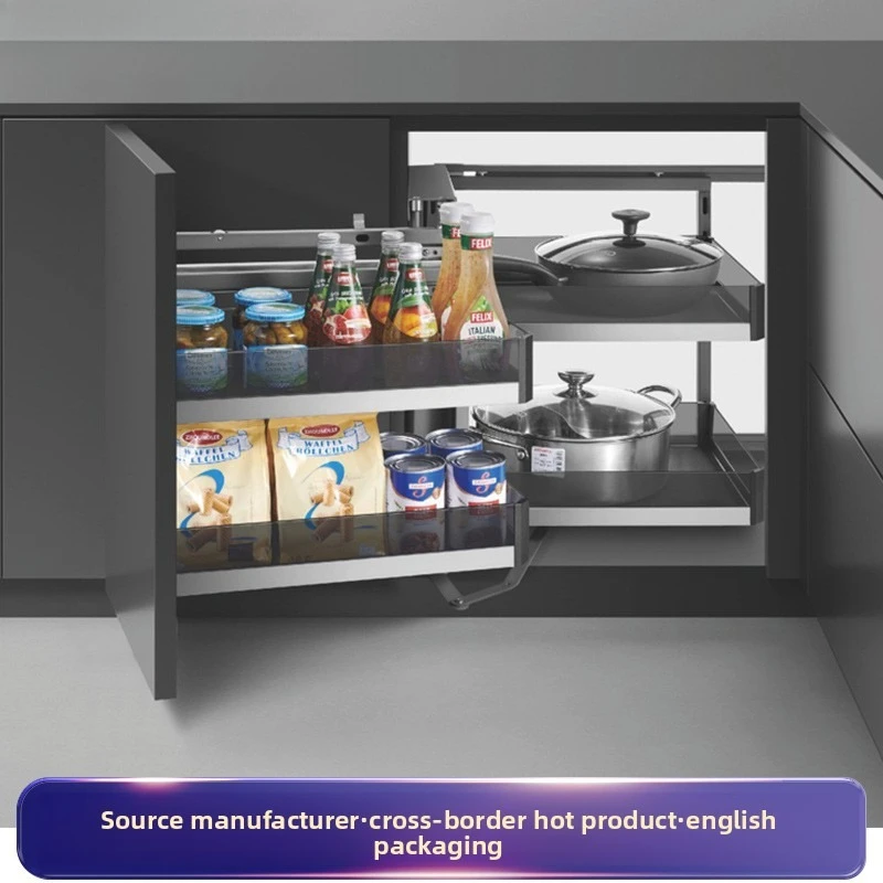 Little Monster Rotating Corner Pull Out Basket Half Open Kitchen Corner Cabinet Storage Rack