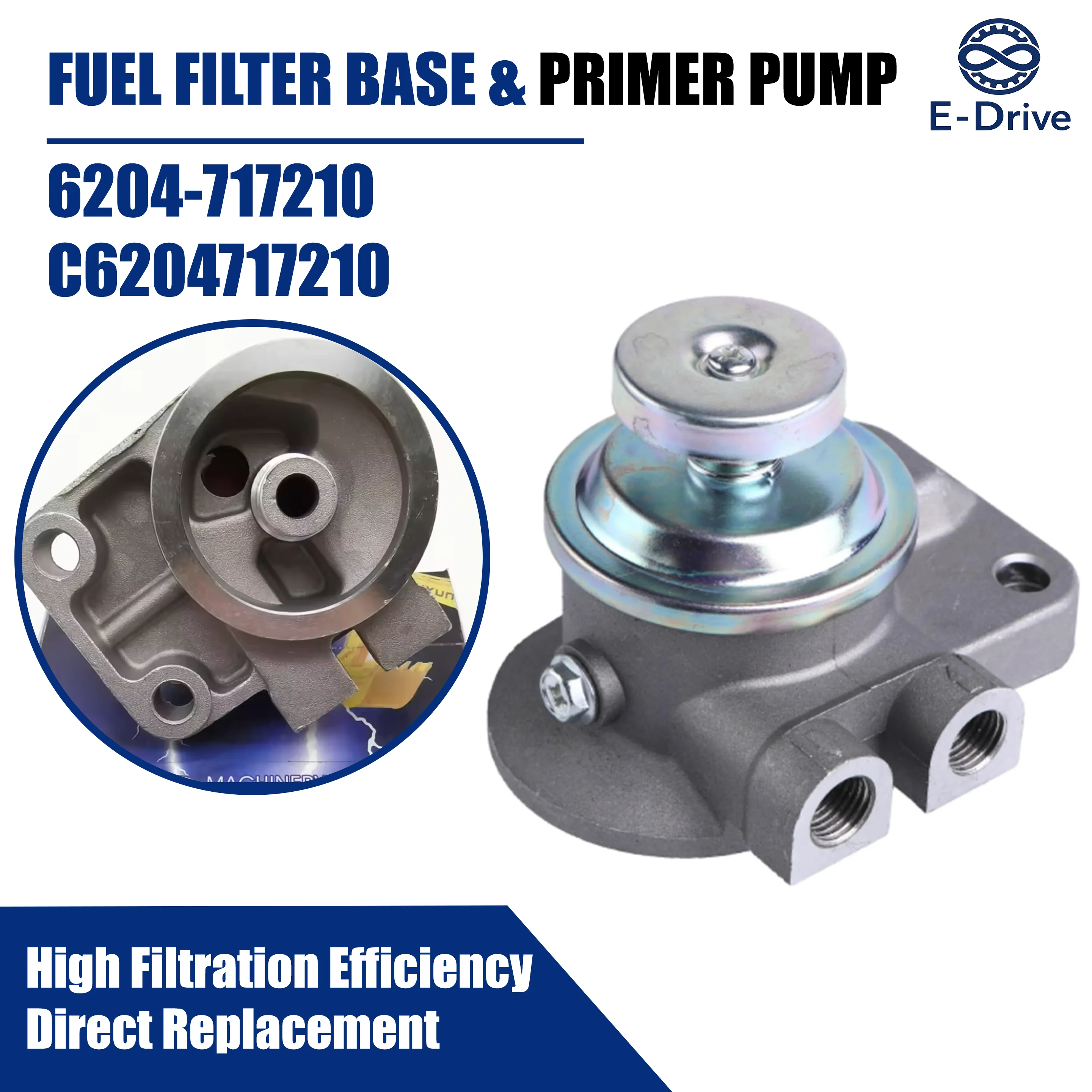 6204-717210 C6204717210 Fuel Filter Base Head with Primer Pump for Cummins B3.3 4BT3.3 Engine Komatsu PC120-8 PC130-7 Excavator