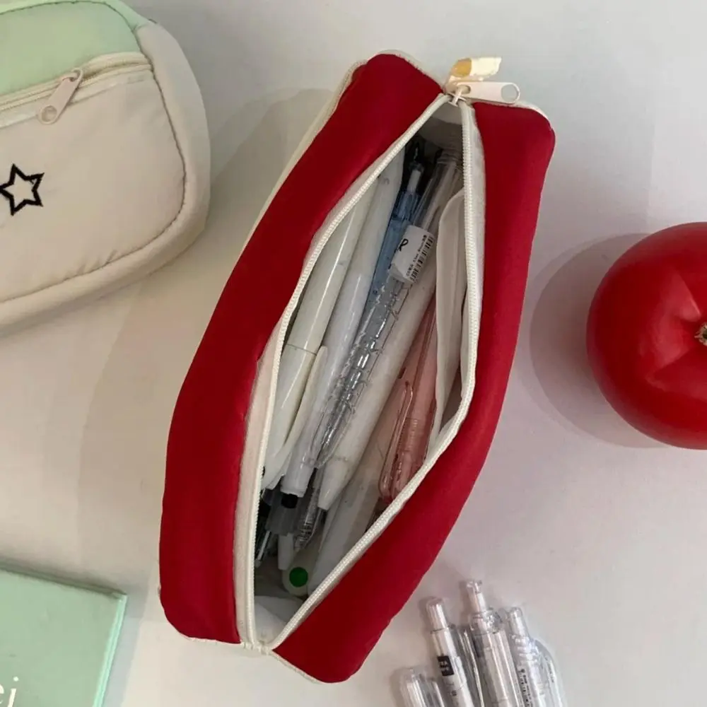 Cartoon Soft Pen Bag Contrast Color Large Capacity Stationery Bag Double Layers Stationery Storing Bag School Office