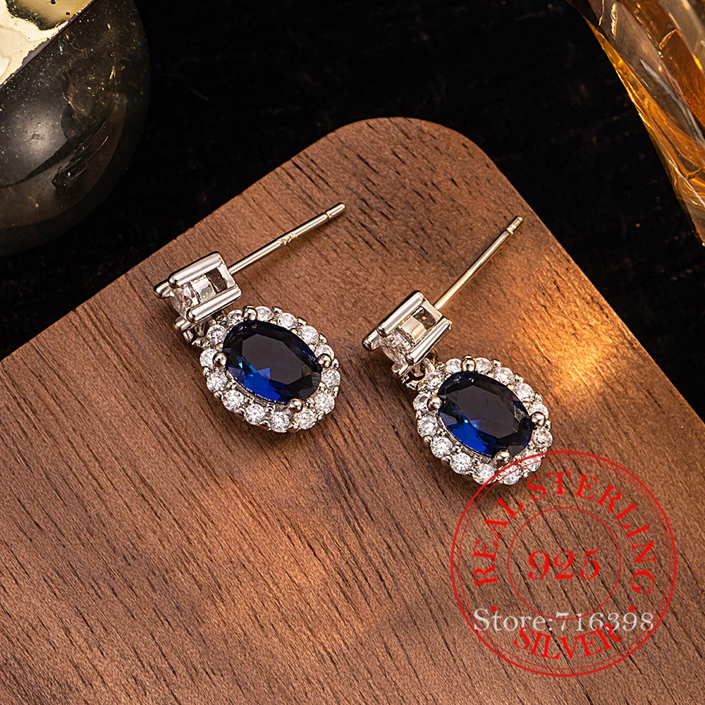 925 Sterling Silver Jewelry Luxury Crystal Oval Stud Earrings for Women Wedding Party Jewelry For Girls Friends Gift