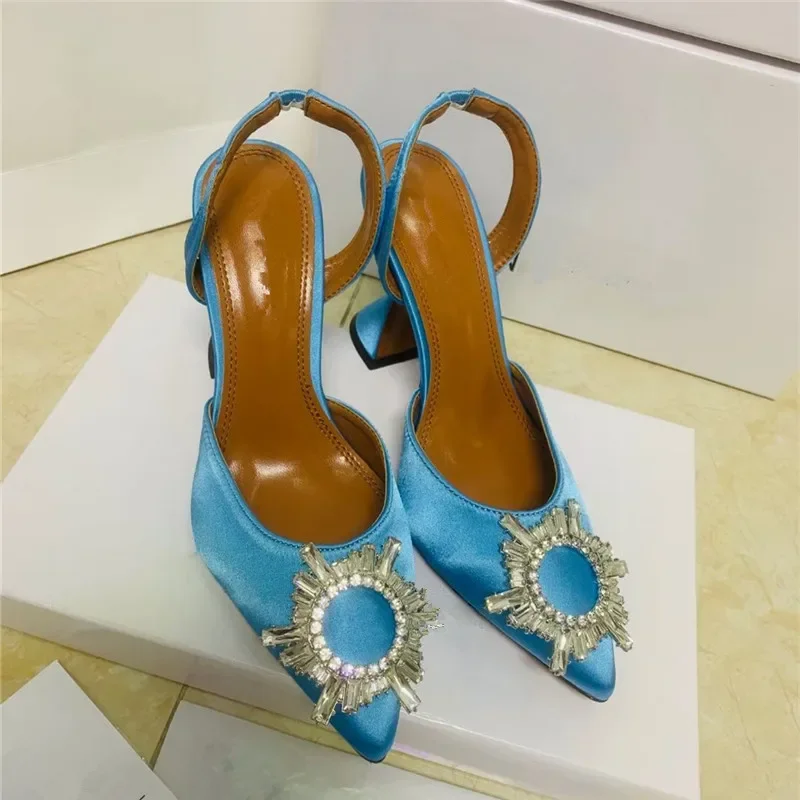 2026 European and American women's new high heels satin rhinestone sun buckle decoration fashion shoes - Image 2