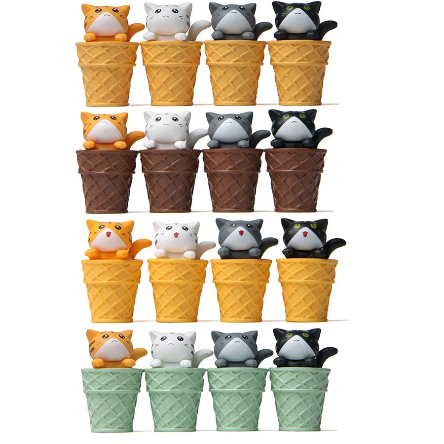 1Pc Cute Cat Dog Rabbit In Icecream Cone Mini Figures Kitten Home Garden Decor PVC Figurine Miniature Toys for Children Kid Gift