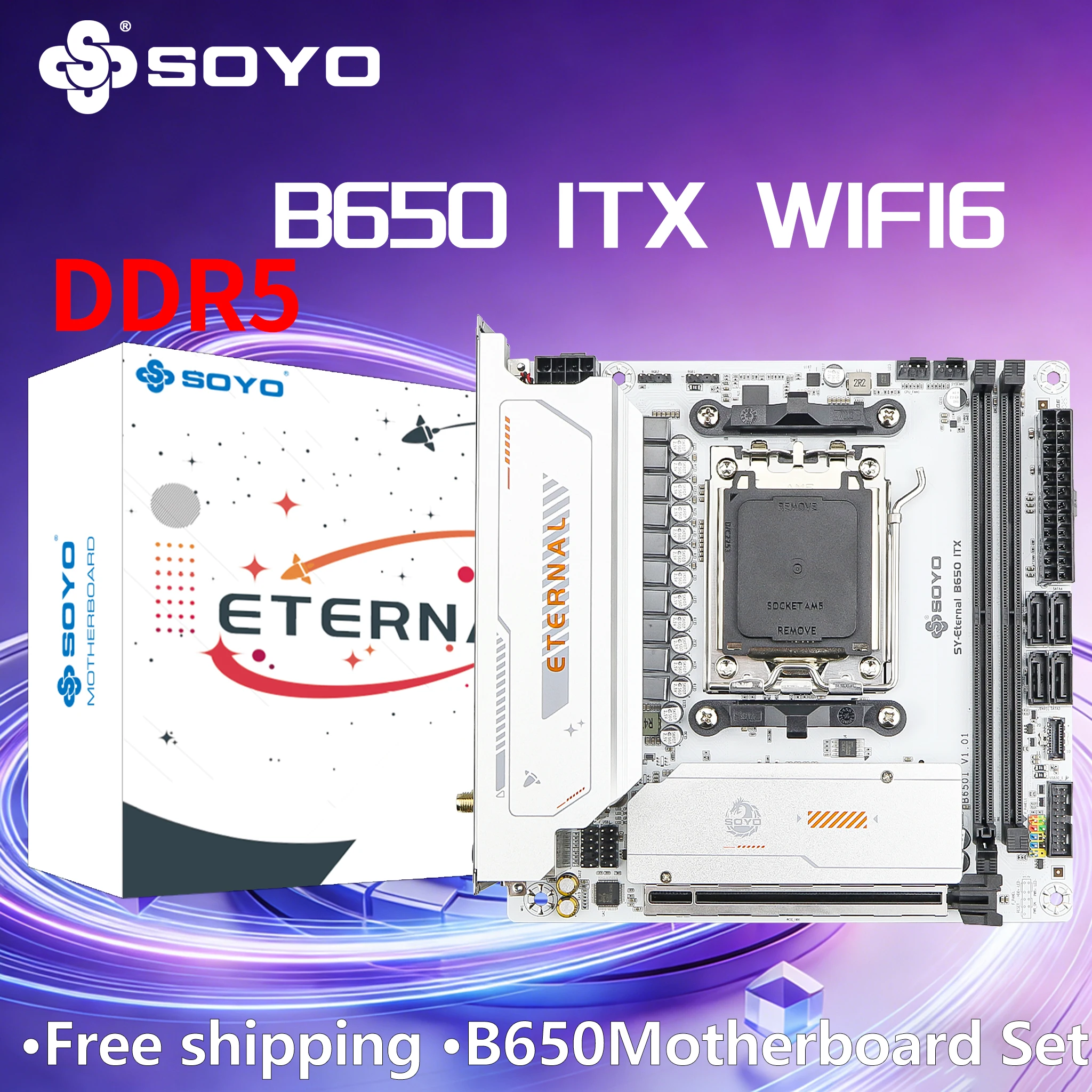 

Материнская плата B650ITX AMD Ryzen AM5 DDR5 PCIe 5.0x16 PCIe 4.0x4 M.2 ARGB с разъемами WIFI6 SOYO SATA3.0 HDMI/DP для игрового ПК, 8-контактный USB