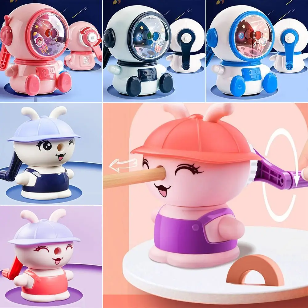 Cartoon Astronaut/Rabbit Shaped Third Gear Adjustable Hand-cranked Mechanical Tool Automatically Enters Lead Pencil Sharpener