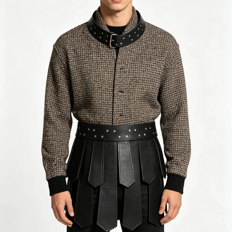 Medieval Roman Leather Waist Skirt Belt for Men Women Vintage Waistband Knight Cosplay Costume Accessory Stage Performance Props